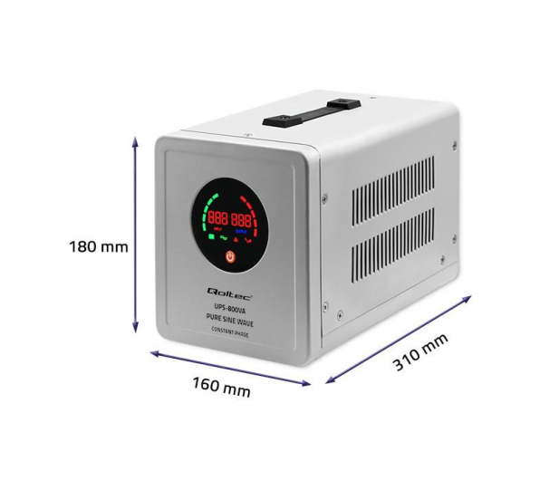 Qoltec Pure Sine Wave UPS | 800VA | 560W | Stała faza | Szary - 1088151 - zdjęcie 8